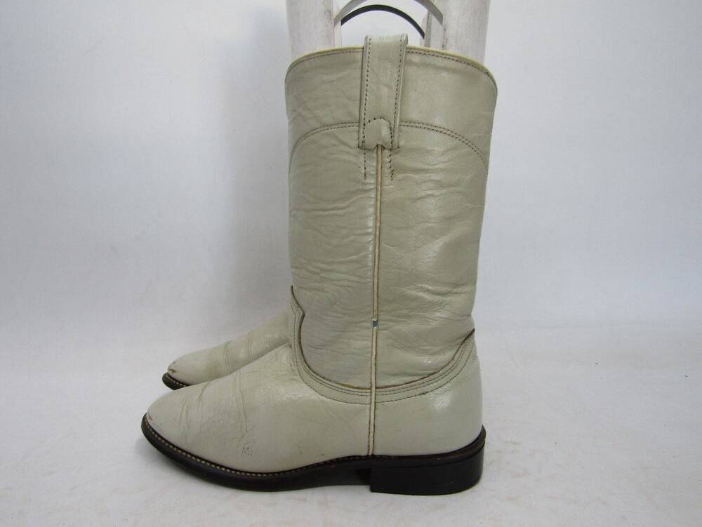 ACME Womens Size 6.5 M Cream Leather Roper Cowboy Western Boots